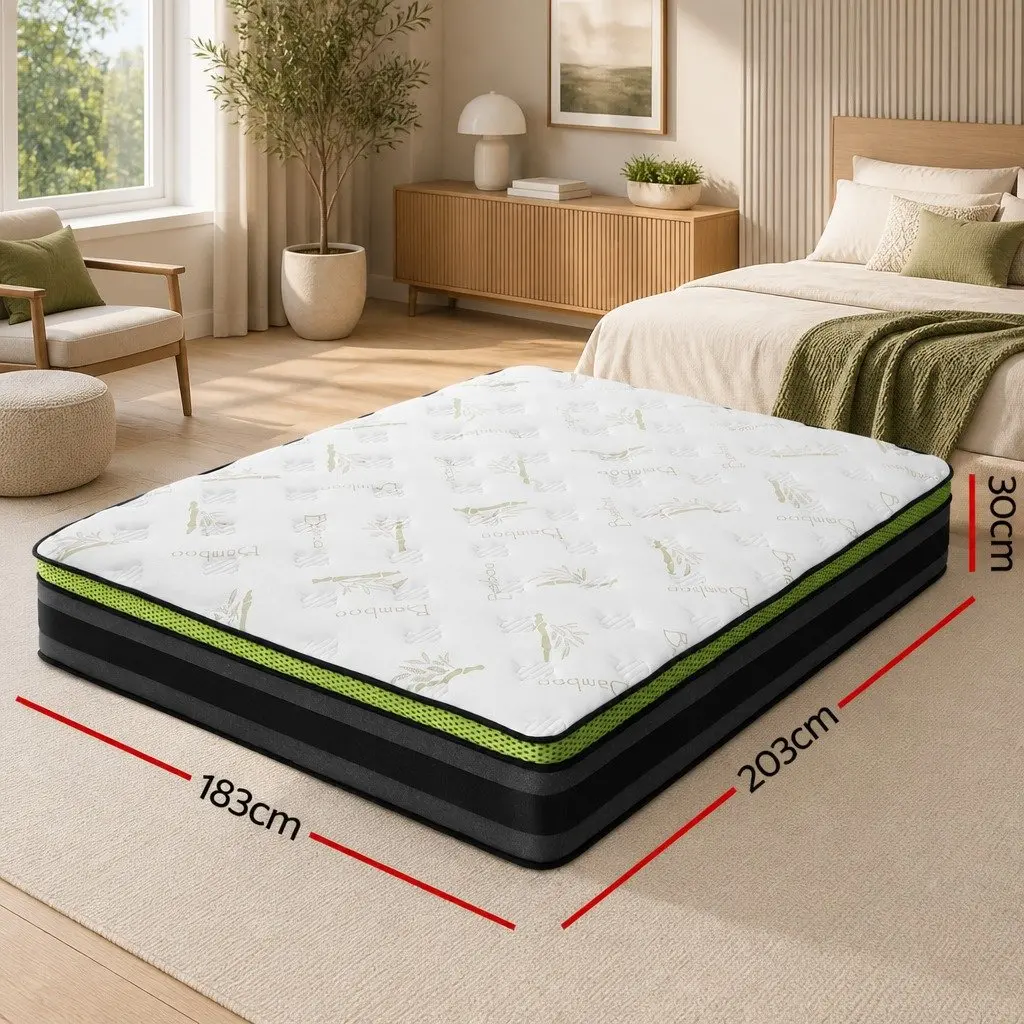 King Size Mattress Pocket Spring Grey Memory Foam Cool Gel 30cm Medium Firmness