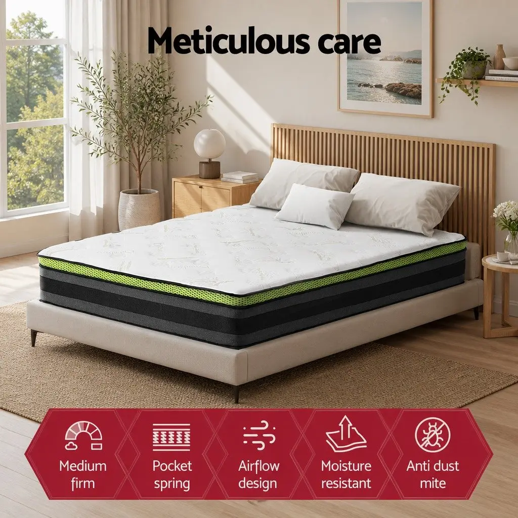 King Size Mattress Pocket Spring Grey Memory Foam Cool Gel 30cm Medium Firmness