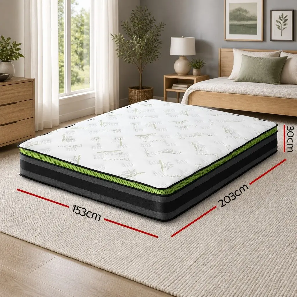 Queen Mattress Grey Medium Firm 30cm Cool Gel Foam Pocket Spring
