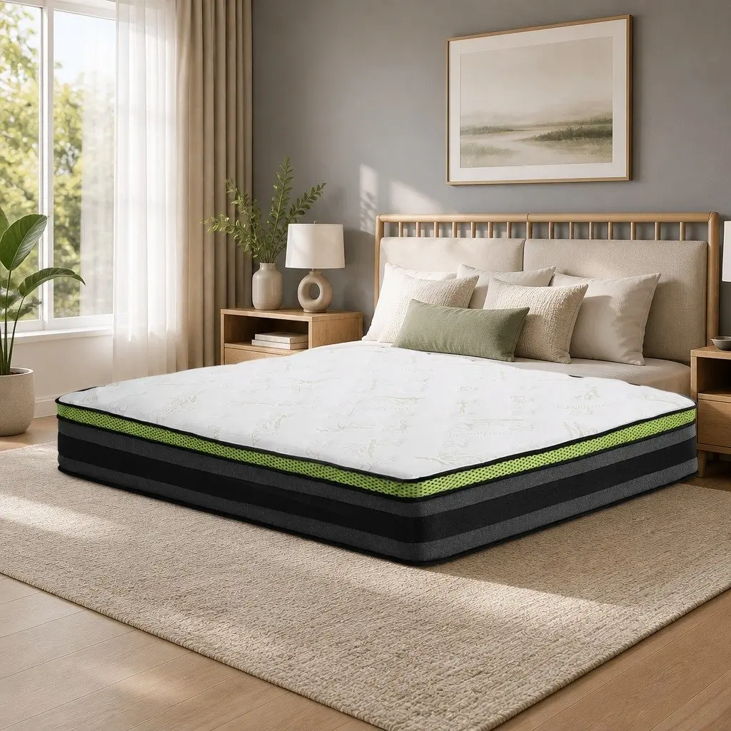 Queen Mattress Grey Medium Firm 30cm Cool Gel Foam Pocket Spring
