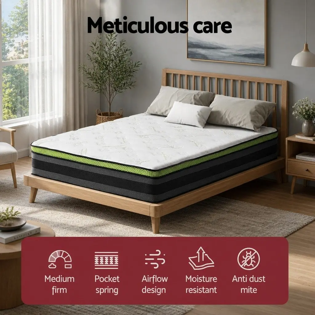 Queen Mattress Grey Medium Firm 30cm Cool Gel Foam Pocket Spring