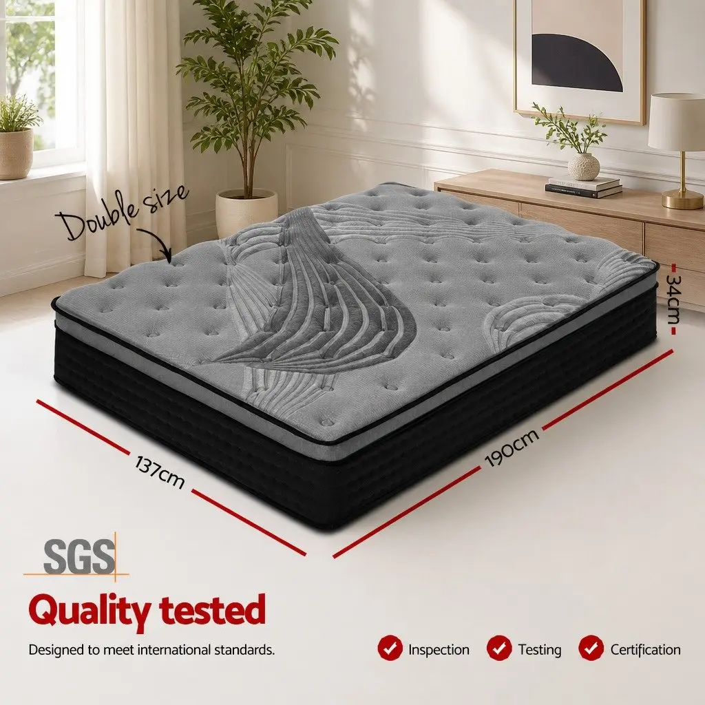 Double Mattress 34cm Medium Firm Euro Top Pocket Spring Bamboo Charcoal Fabric