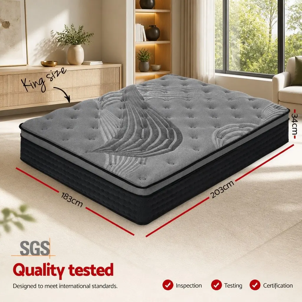 King Size Mattress Euro Top Medium Firm 34cm Bamboo Charcoal Pocket Spring