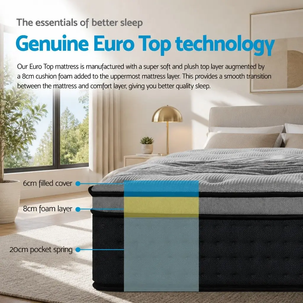 King Size Mattress Euro Top Medium Firm 34cm Bamboo Charcoal Pocket Spring