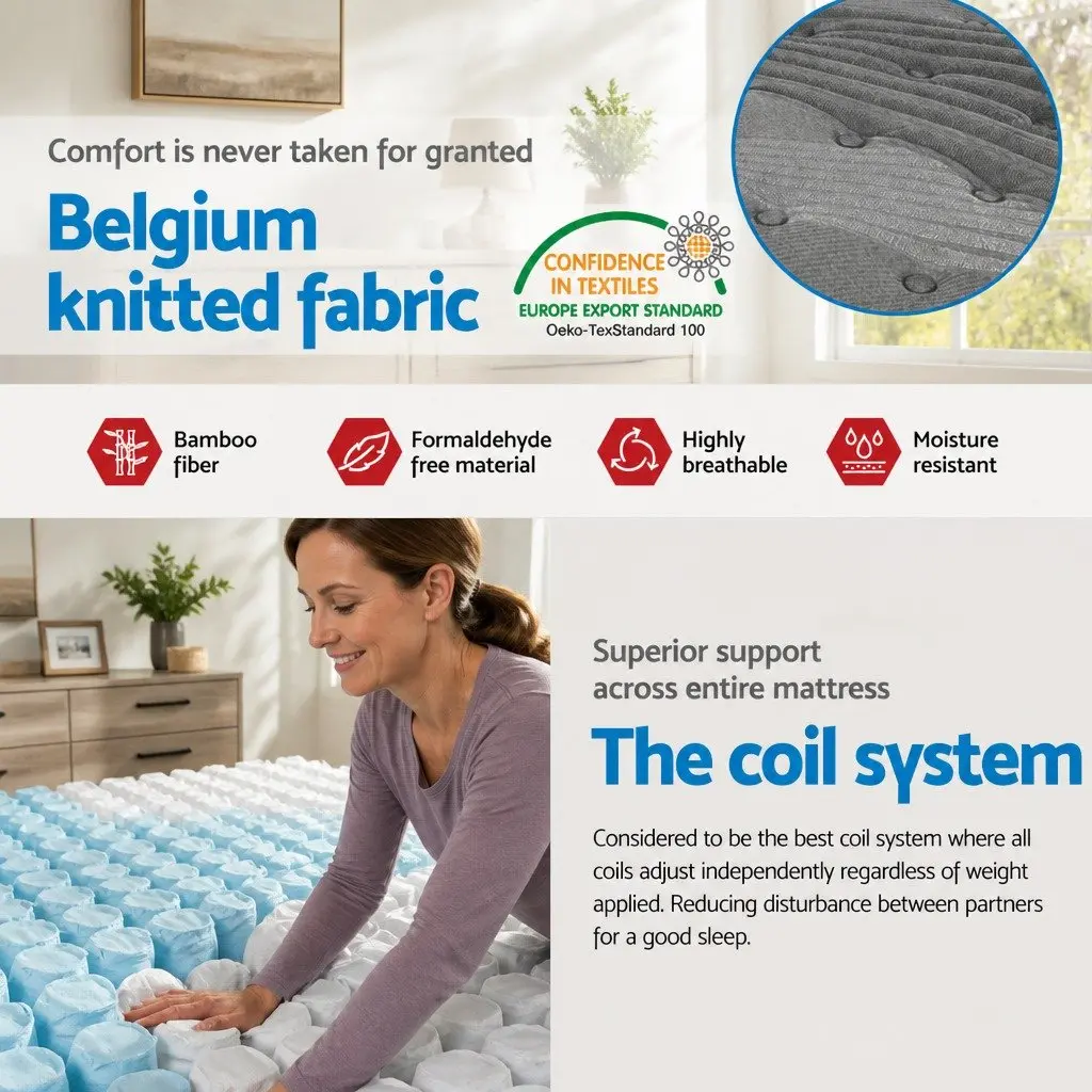King Size Mattress Euro Top Medium Firm 34cm Bamboo Charcoal Pocket Spring