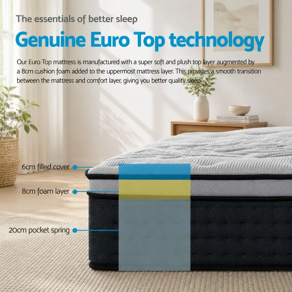 Queen Mattress 34cm Medium-Firm Bamboo Charcoal Support