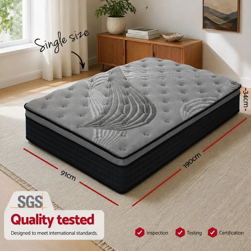 Single Mattress 34cm Medium-Firm Support Grey