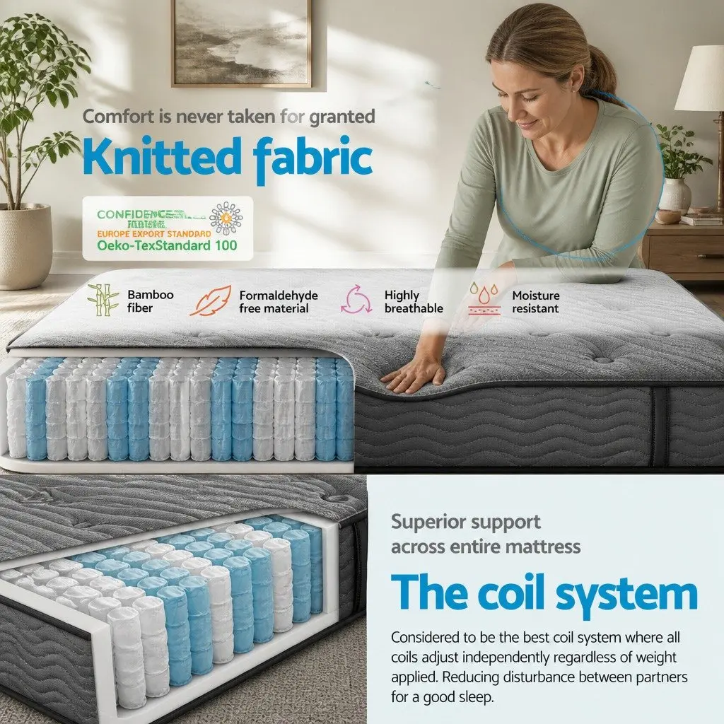 Single Mattress 34cm Medium-Firm Support Grey