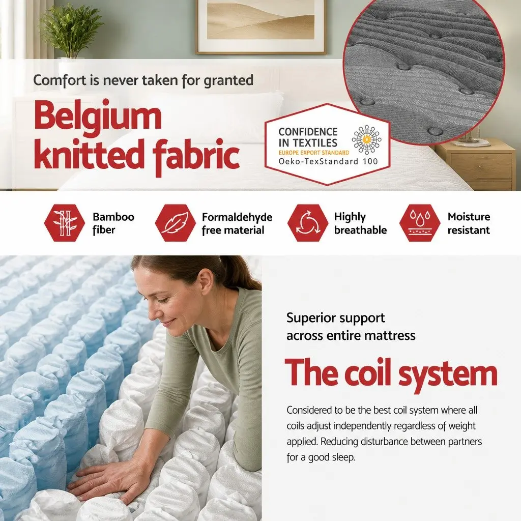 King Single Mattress Grey 34cm Pocket Spring Medium Firm Euro Top