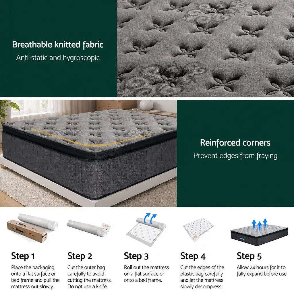 Euro Top Double Mattress 34cm Medium-Firm Grey