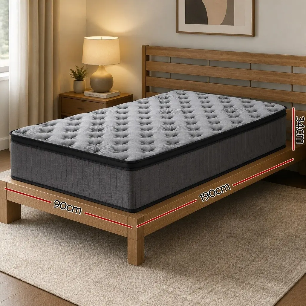 34cm Euro Top Single Mattress with Pocket Spring and Memory Foam