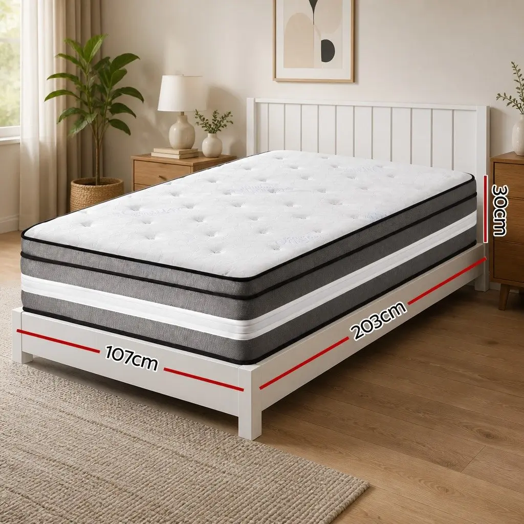 30cm King Single Mattress with Gel Memory Foam Euro Top