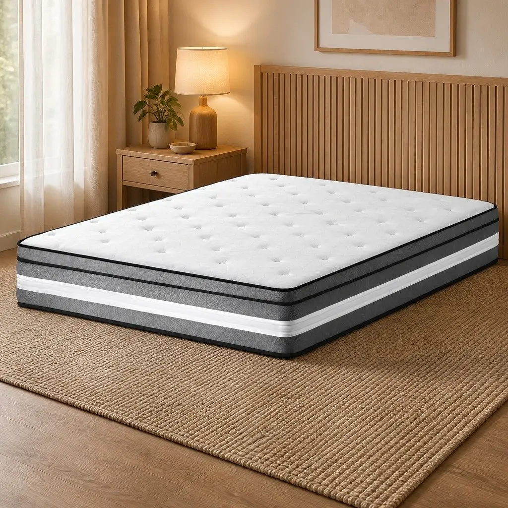 Double Mattress Euro Top 30cm Gel Memory Foam Pocket Spring Medium Firm Grey