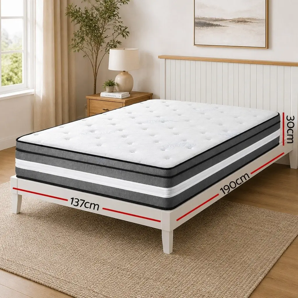 Double Mattress Euro Top 30cm Gel Memory Foam Pocket Spring Medium Firm Grey