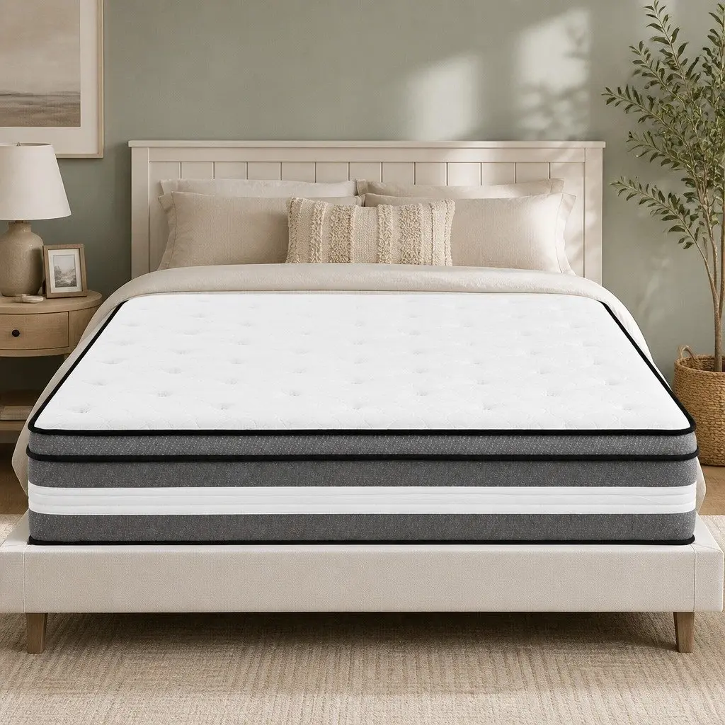 Double Mattress Euro Top 30cm Gel Memory Foam Pocket Spring Medium Firm Grey