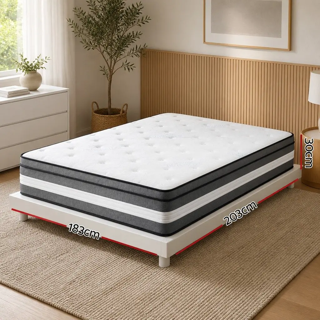 King Single Mattress 30cm Gel Memory Foam Euro Top Grey