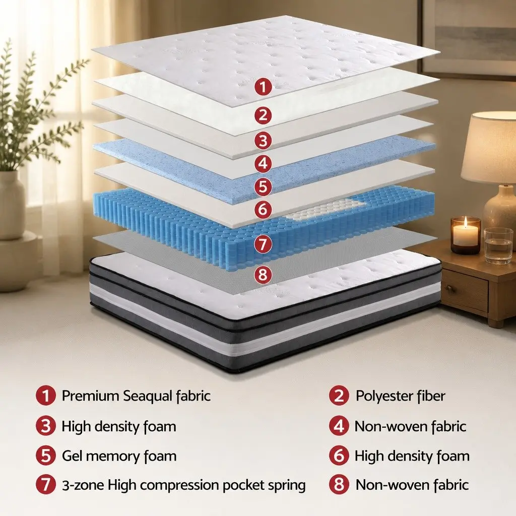 King Single Mattress 30cm Gel Memory Foam Euro Top Grey