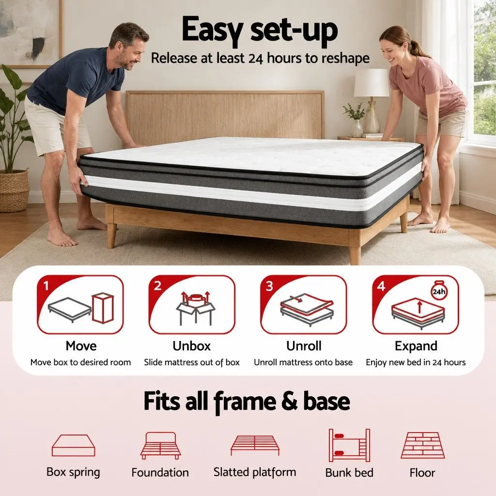 King Single Mattress 30cm Gel Memory Foam Euro Top Grey