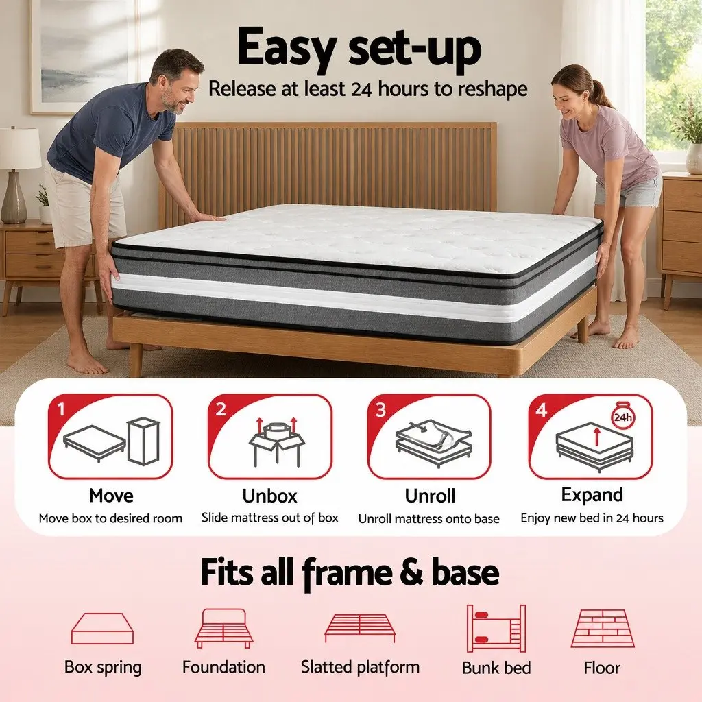 30cm Euro Top Queen Mattress with Gel Foam and Pocket Springs