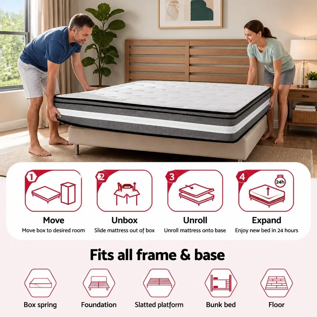 Single Mattress Euro Top 30cm Gel Memory Foam Pocket Spring Medium Firm Support