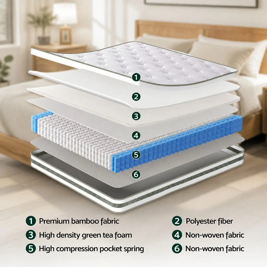 Double Mattress 20cm Foam Pocket Spring Euro Top Medium Firm Support Queen Bed