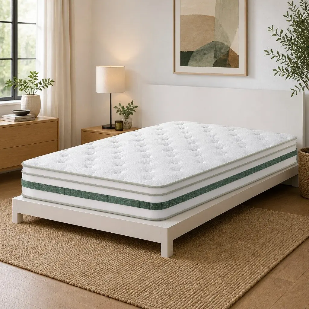 Single Mattress 20cm Green Tea Foam Euro Top Pocket Spring Medium Firm Support