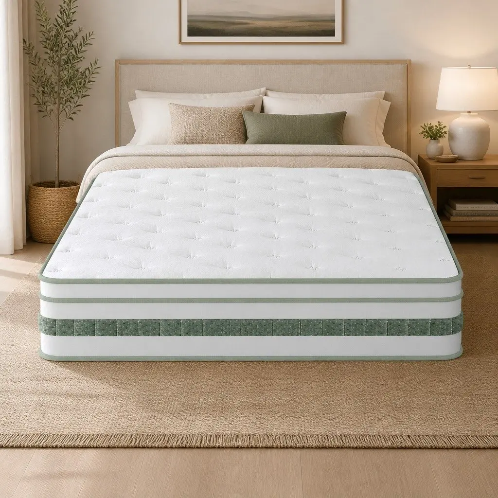 Single Mattress 20cm Green Tea Foam Euro Top Pocket Spring Medium Firm Support