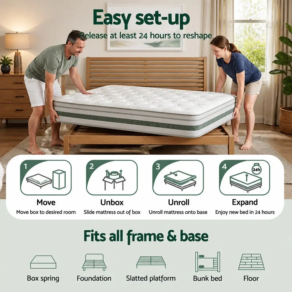Single Mattress 20cm Green Tea Foam Euro Top Pocket Spring Medium Firm Support