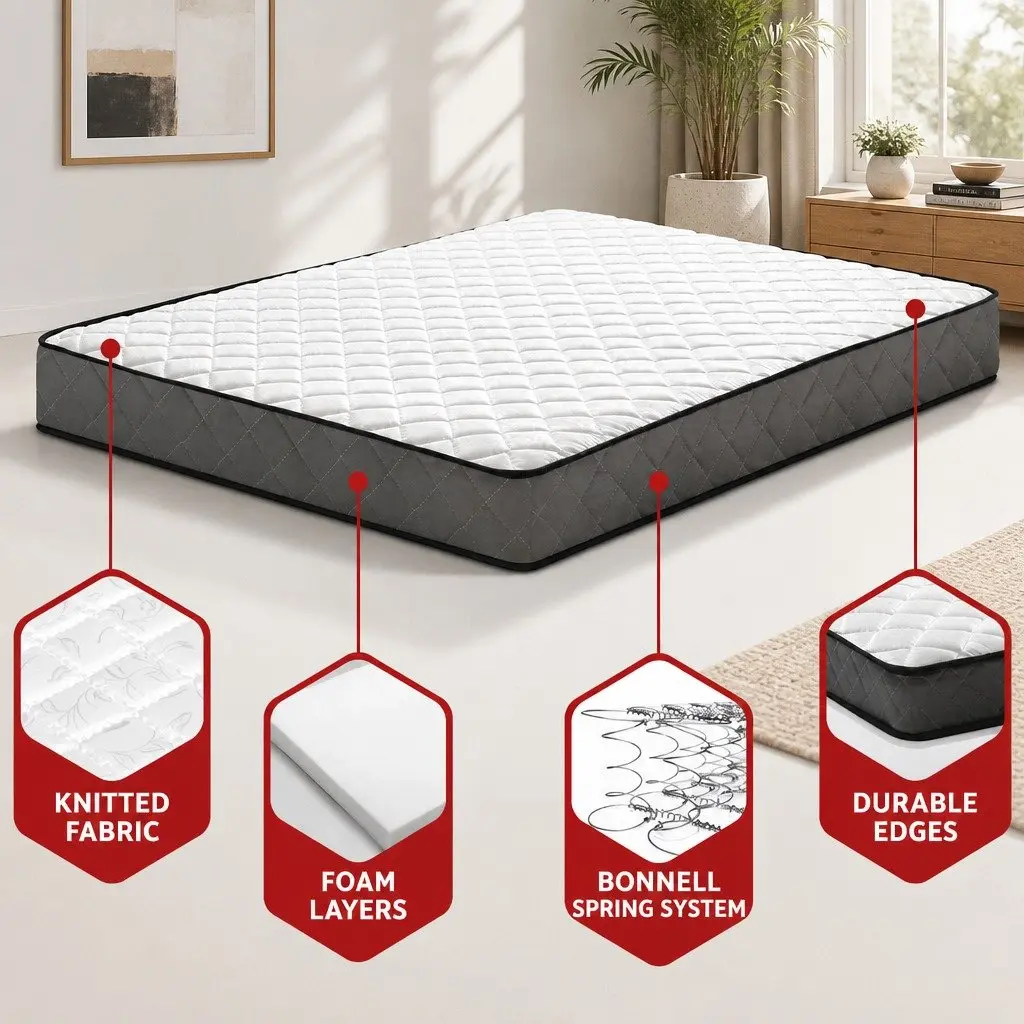 King Single Bonnell Spring Mattress 16cm Medium Firm White