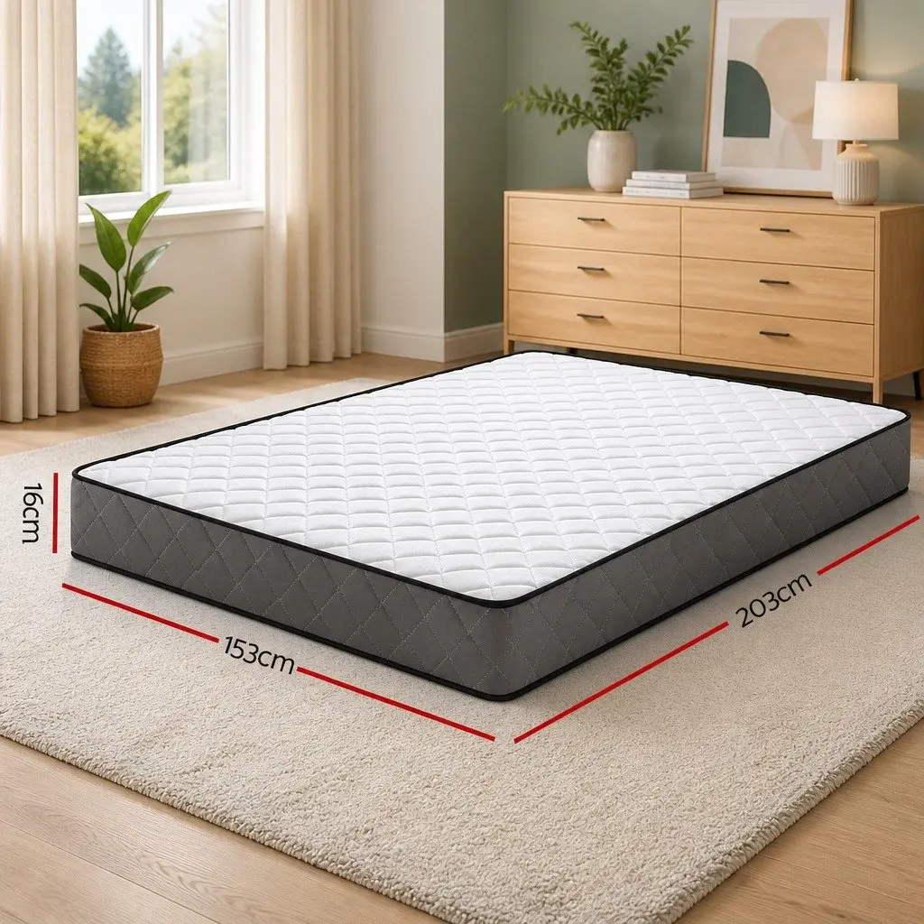 Queen Mattress 16cm Bonnell Spring Tight Top Medium-Firm White Bed