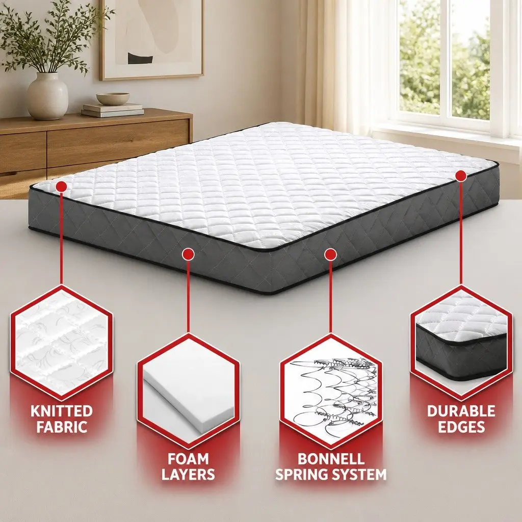 Queen Mattress 16cm Bonnell Spring Tight Top Medium-Firm White Bed