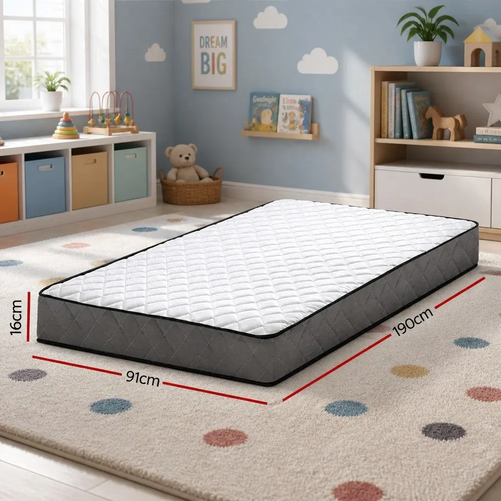 Single Mattress Bonnell Spring 16cm Medium Firm Support Breathable White Polyester