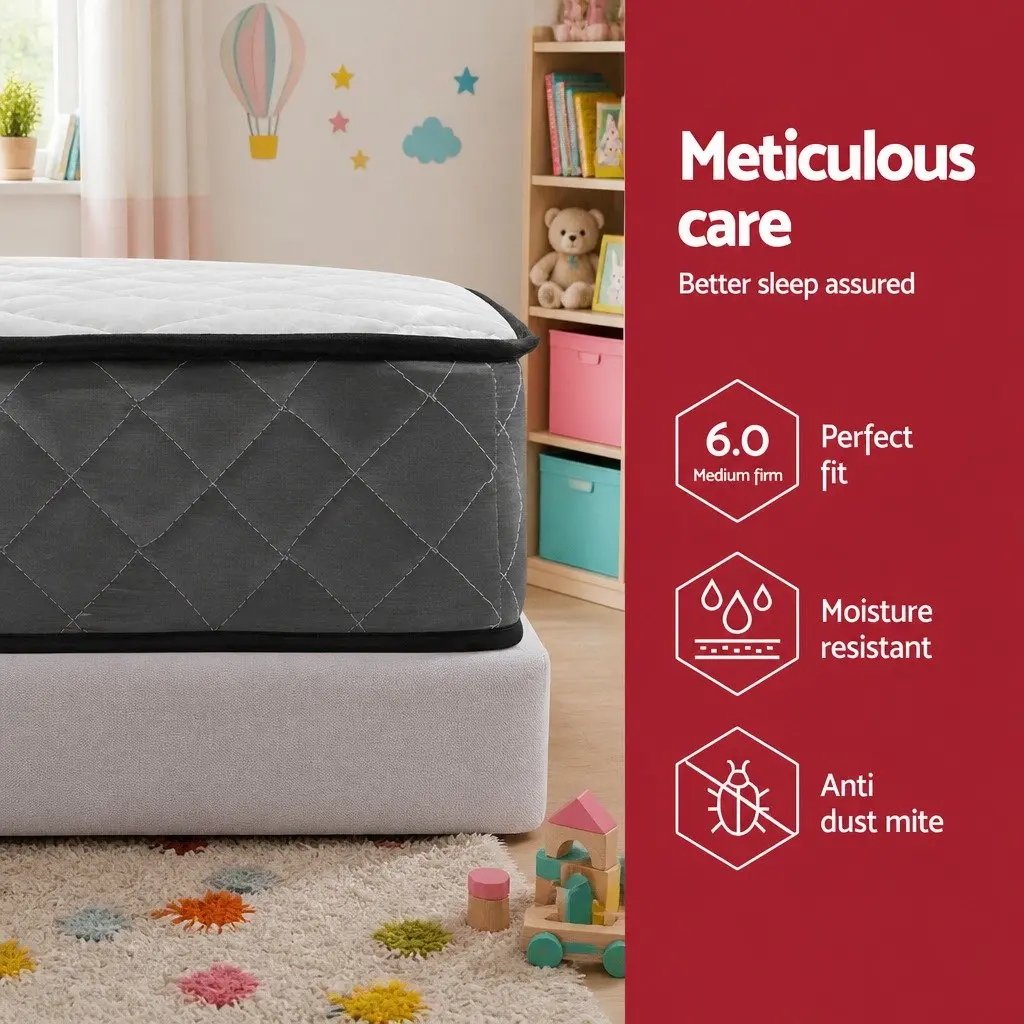 Single Mattress Bonnell Spring 16cm Medium Firm Support Breathable White Polyester