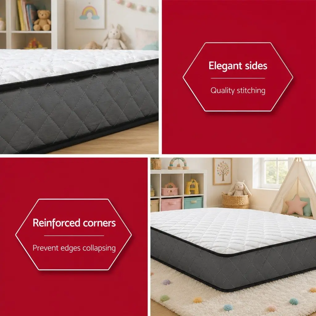 Single Mattress Bonnell Spring 16cm Medium Firm Support Breathable White Polyester