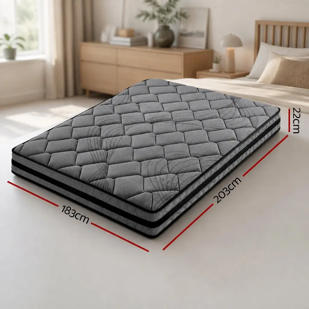 King Size Pocket Spring Mattress 22cm Medium Firm Mattress Grey Bedroom Sleeping