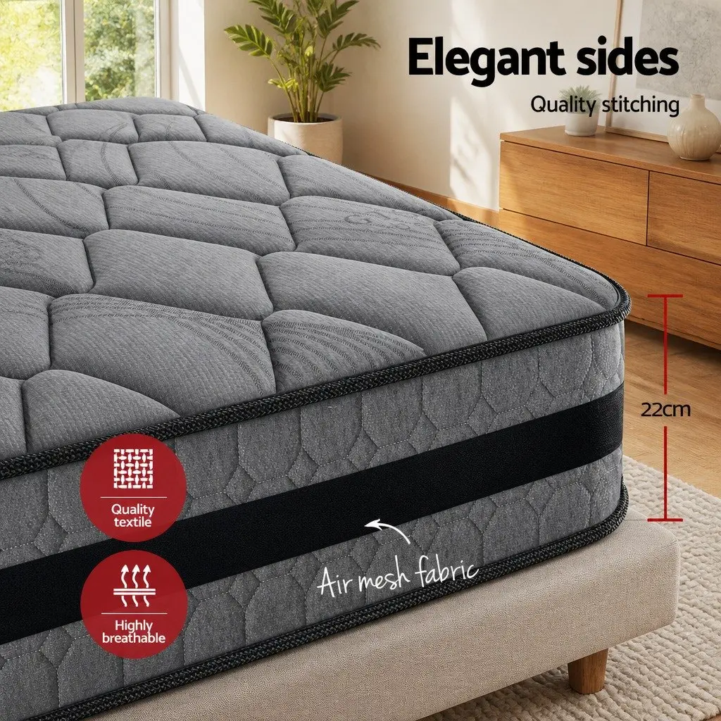 King Size Pocket Spring Mattress 22cm Medium Firm Mattress Grey Bedroom Sleeping