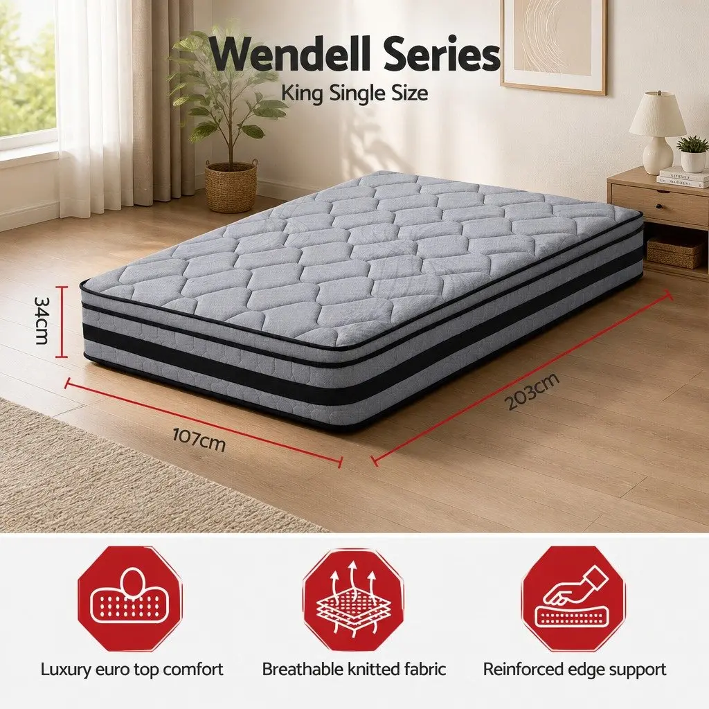 King Single Mattress 34cm Euro Top with Pocket Springs