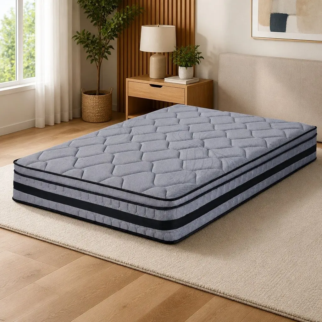 Double Mattress 34cm Hybrid Pocket Spring Euro Top Medium-Firm Support Black