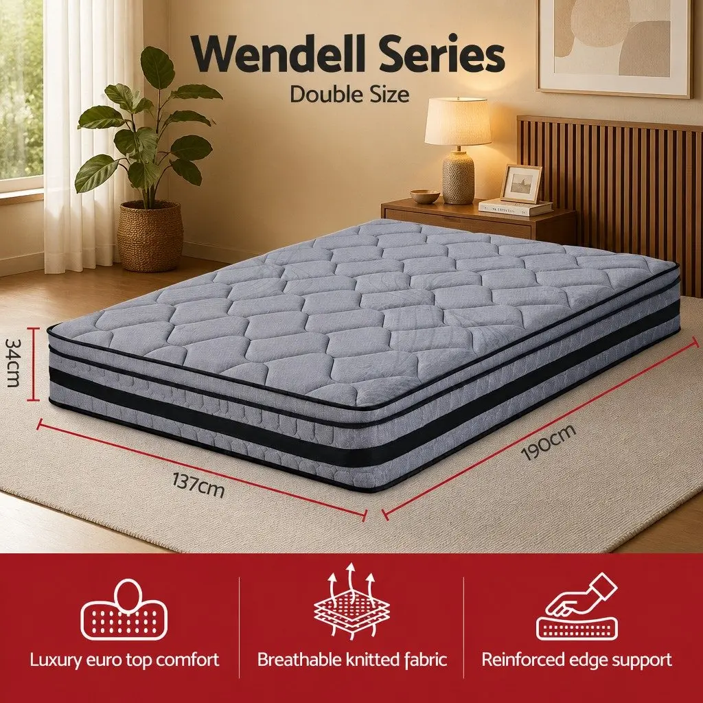 Double Mattress 34cm Hybrid Pocket Spring Euro Top Medium-Firm Support Black