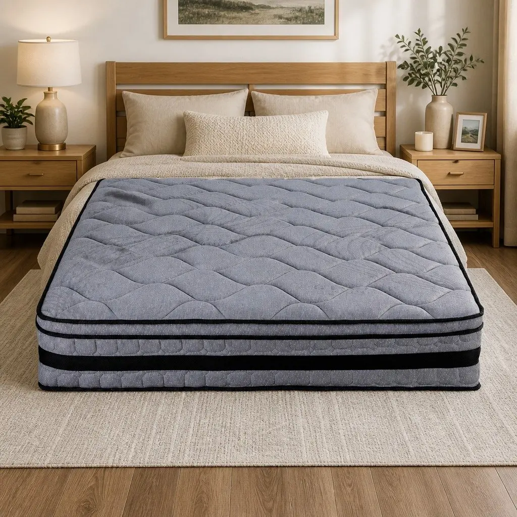 Double Mattress 34cm Hybrid Pocket Spring Euro Top Medium-Firm Support Black