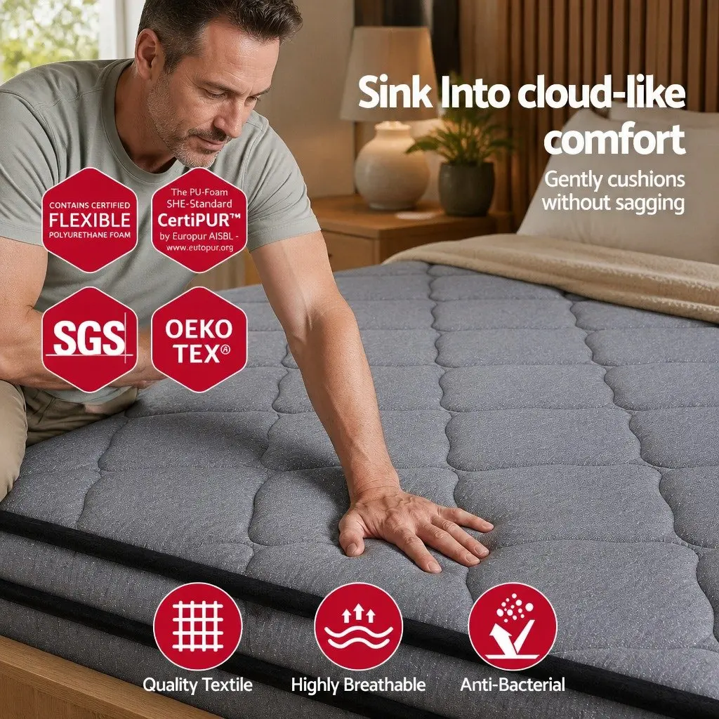 Double Mattress 34cm Hybrid Pocket Spring Euro Top Medium-Firm Support Black