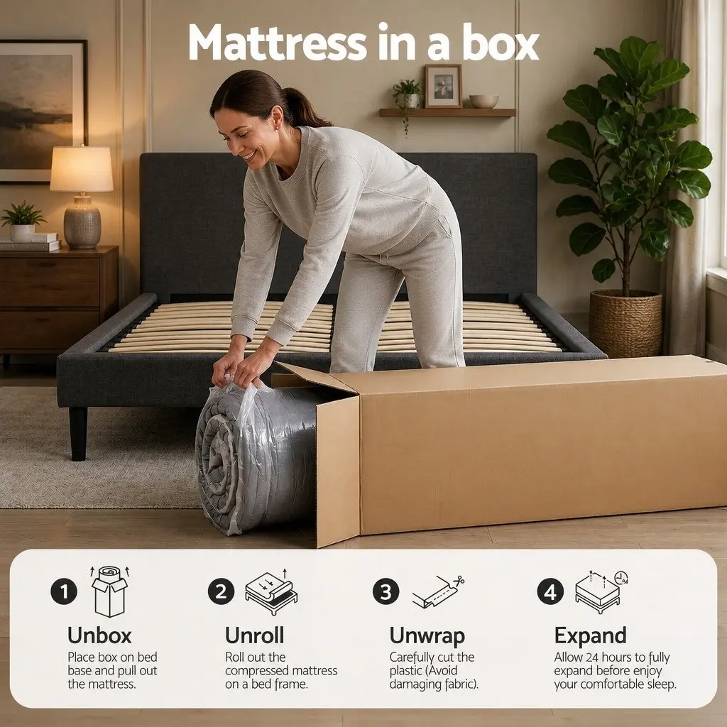 Double Mattress 34cm Hybrid Pocket Spring Euro Top Medium-Firm Support Black