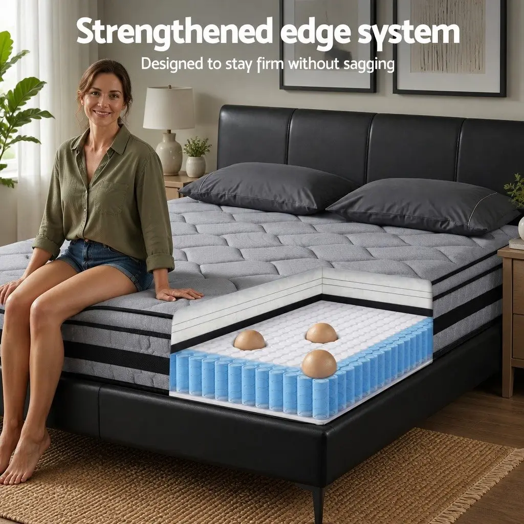 King Size Hybrid Mattress Euro Top 34cm Pocket Spring Medium Firm Support Bamboo Fabric