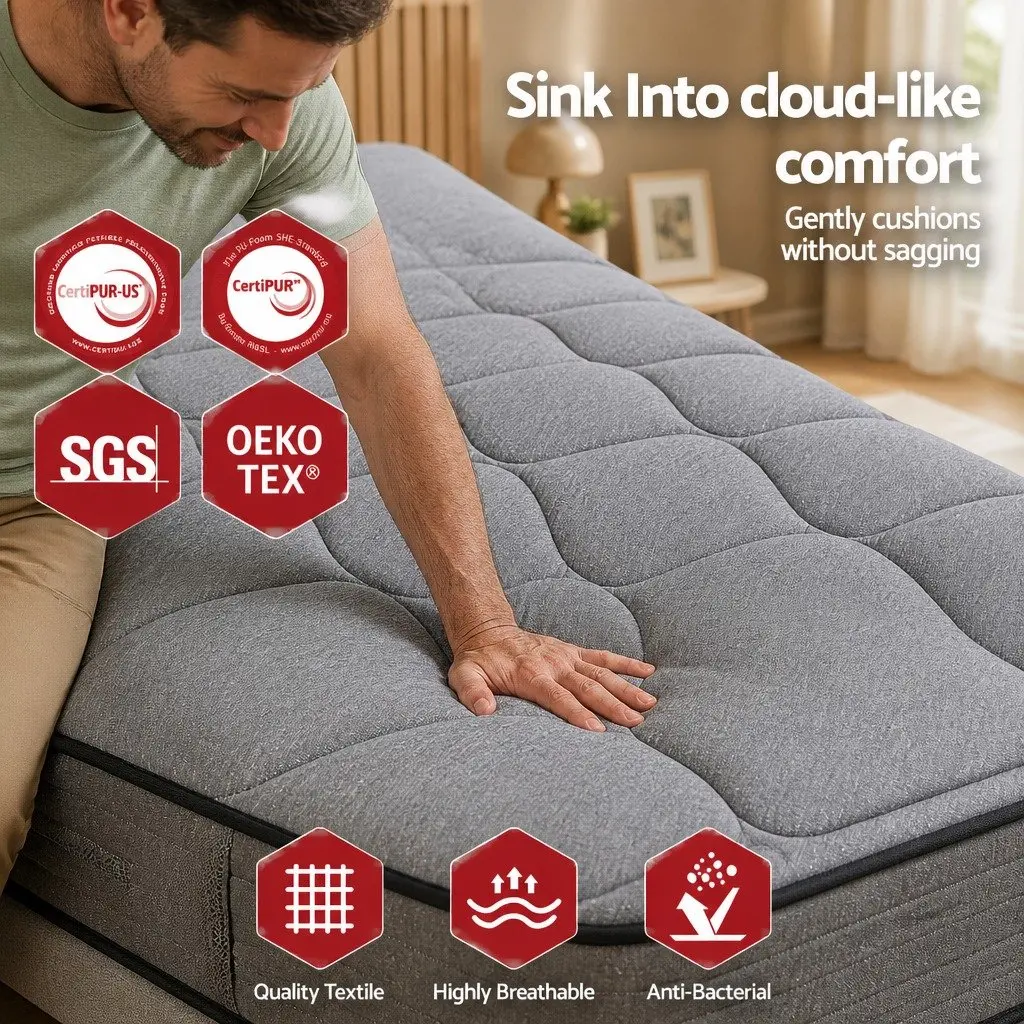 King Size Hybrid Mattress Euro Top 34cm Pocket Spring Medium Firm Support Bamboo Fabric