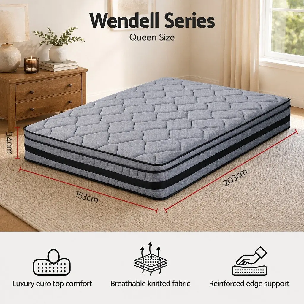 Queen Mattress 34cm Euro Top Hybrid Pocket Spring