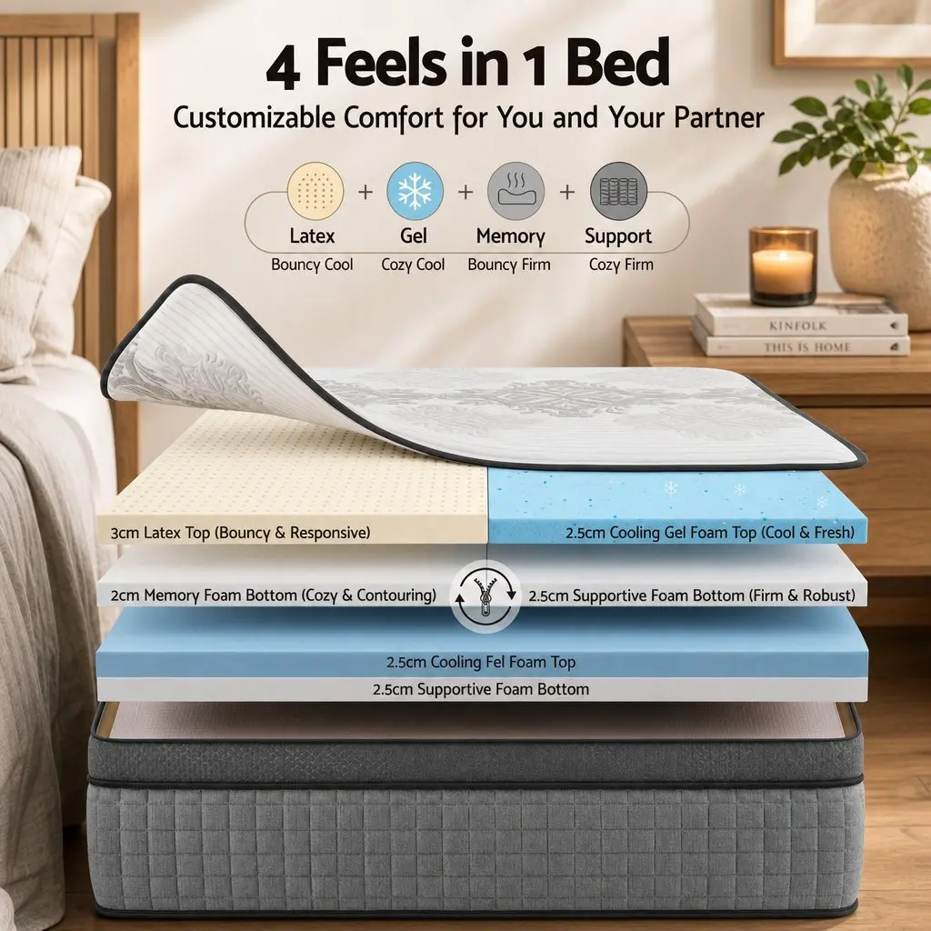 Double Mattress 37cm Adjustable Firmness Cooling Gel Memory Foam