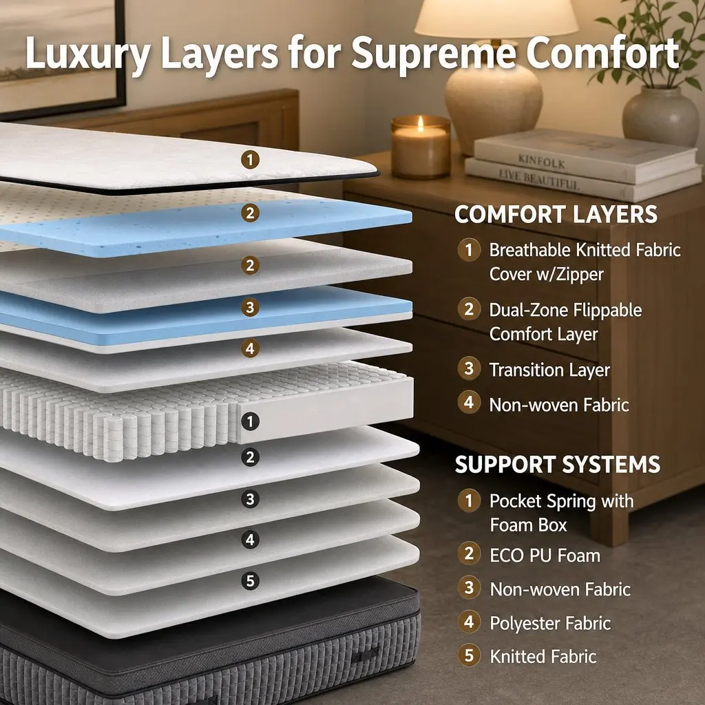 Double Mattress 37cm Adjustable Firmness Cooling Gel Memory Foam