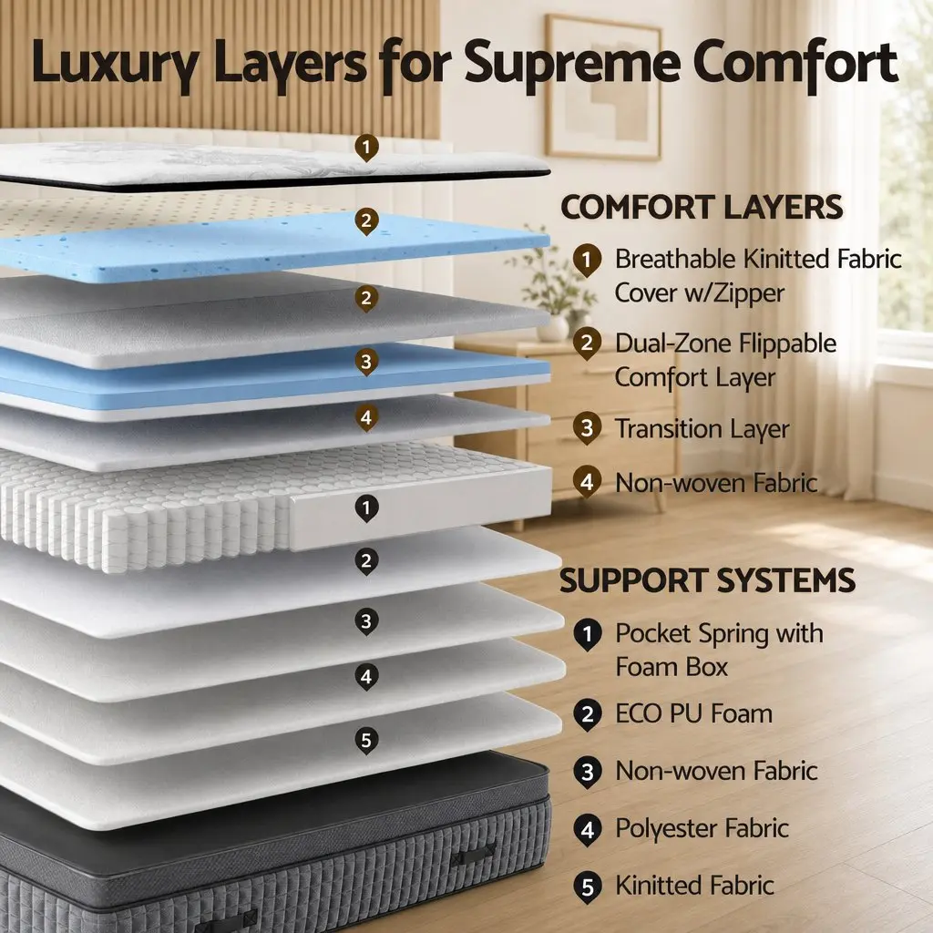 Queen Mattress Dual Zone Flippable 37cm Memory Foam