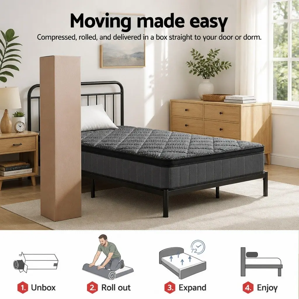 King Single Mattress 25cm Pocket Spring Latex Euro Top Medium Firm Supportive