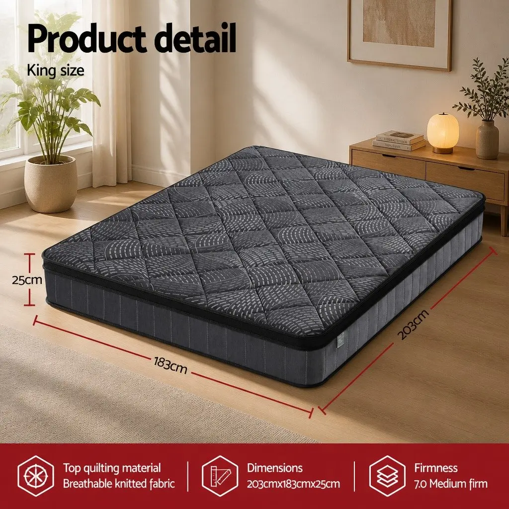 King Size Mattress Euro Top 25cm Pocket Spring Latex Medium Firm Support